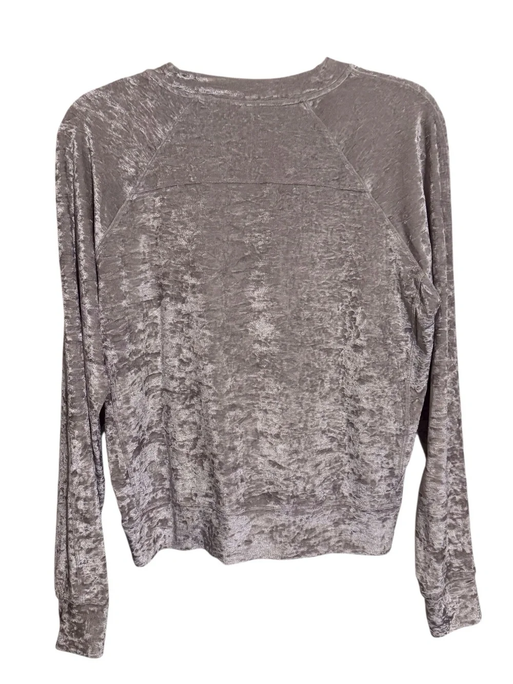 Lululemon Size 10 Silver Warm Down Crushed Velvet Top Gray Velour Athletic Gym